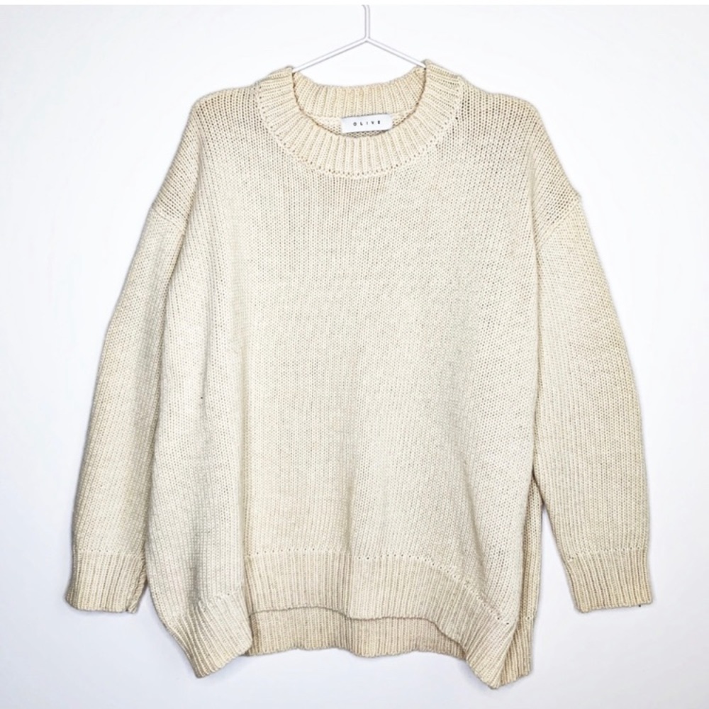 Olive Clothing Wool Oversized Pullover Sweater Cream Size S Crew Neck Slouchy